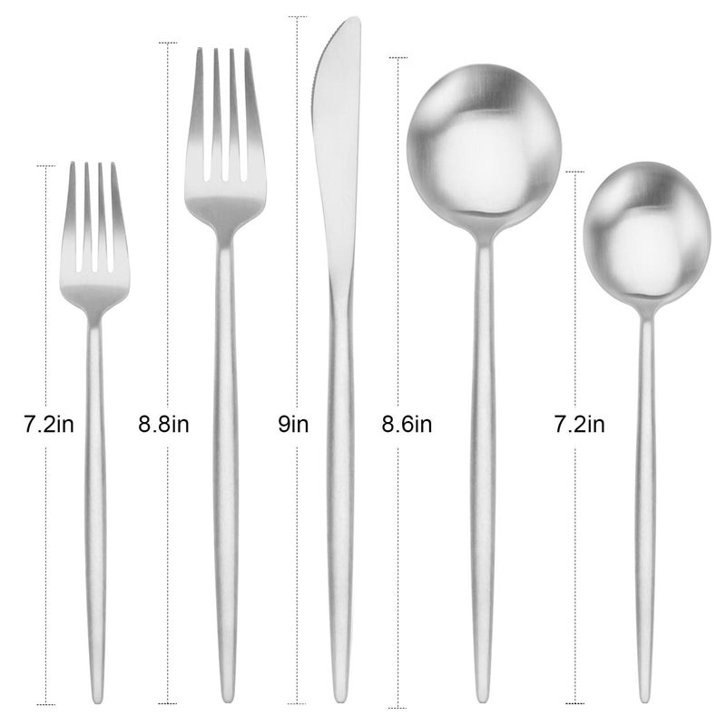 BEGEEL Matte Silverware Set BEGEEL,Satin Finish 20 Piece Stainless Steel Flatware Set,Service for 4,Metal Tableware Cutlery Set,Kitchen Dinnerware Utensils Sets for Home and Party,Dishwasher Safe - Image 2